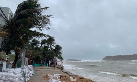 Sóng biển mạnh ở Quy Nhơn trước giờ bão số 6 Nakri đổ bộ. Ảnh: Sơn Tùng.