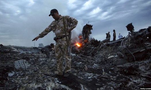 Hiện trường vụ bắn rơi MH17 ở Donetsk năm 2014. Ảnh: AP