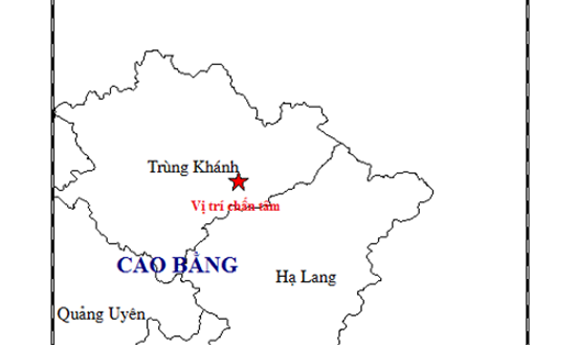 Bản đồ tâm chấn trận động đất tại huyện Trùng Khánh, Cao Bằng. Ảnh: Viện Vật lý địa cầu.