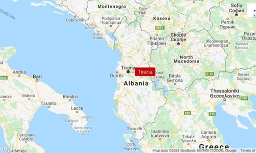 Vị trí tâm chấn của trận động đất 6,4 độ ở Albania sáng ngày 26.11. Ảnh: CNN.