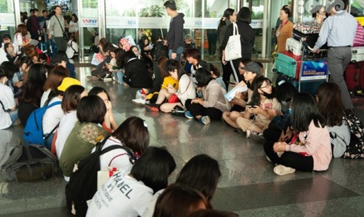 Giới trẻ Việt vạ vật tại sân bay ngày đêm để chờ đón thần tượng Hàn Quốc tại sự kiện AAA. Ảnh: T.L