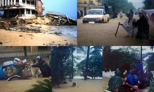 Các tuyến đường ở Huế năm 1999 ngập nặng trong biển nước. Ảnh: vov.vn.