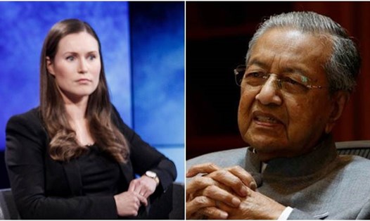 Thủ tướng Malaysia Mahathir Mohammad (phải) khuyên Thủ tướng Sanna Marin nghe lời khuyên của người già. Ảnh: Getty