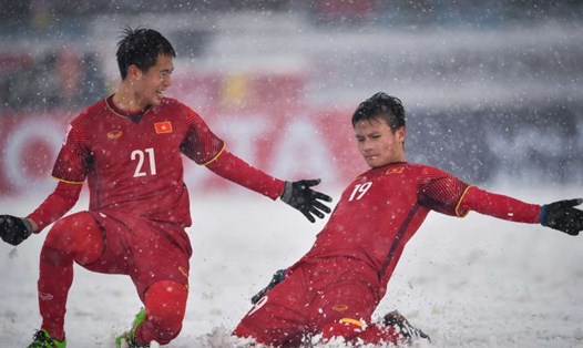 Khoảnh khắc Quang Hải ghi siêu phẩm "cầu vồng trong tuyết" vào lưới U23 Uzbekistan ở chung kết U23 Châu Á 2018 được AFC vinh danh. Ảnh: AFC