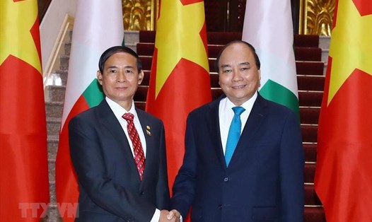 Thủ tướng Nguyễn Xuân Phúc tiếp Tổng thống Myanmar U Win Myint sang thăm Việt Nam và dự Đại lễ Phật đản Liên Hợp Quốc lần thứ 16 - Vesak 2019. Ảnh: TTXVN