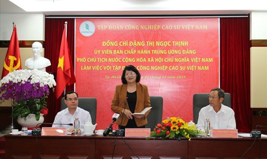 Phó Chủ tịch Nước Đặng Thị Ngọc Thịnh, phát biểu tại buổi làm việc với lãnh đạo VRG. Ảnh Nam Dương
