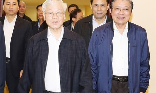 Tổng Bí thư, Chủ tịch Nước Nguyễn Phú Trọng đến dự cuộc họp. Ảnh: Trí Dũng/TTXVN