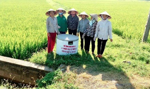 Hội Liên hiệp Phụ nữ xã Yên Mạc, huyện Yên Mô (Ninh Bình) xây dựng mô hình "Bể thu gom vỏ bao bì thuốc bảo vệ thực vật đã qua sử dụng tại các cánh đồng". Ảnh: NT