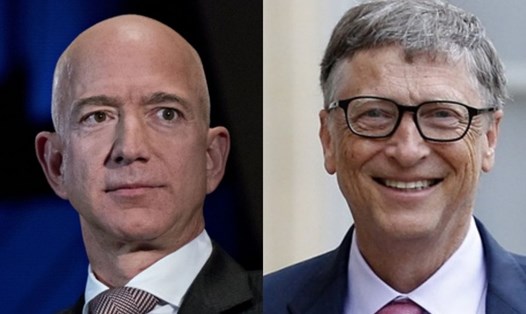 Tỷ phú Jeff Bezos và tỷ phú Bill Gates đều sở hữu tài sản trên 100 tỉ USD. Ảnh CNN và Gettyimages.