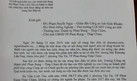 Cơ quan Cảnh sát điều tra Công an TP Phan Rang - Tháp Chàm (Ninh Thuận) có báo cáo ban đầu về vụ việc. Ảnh: P.T