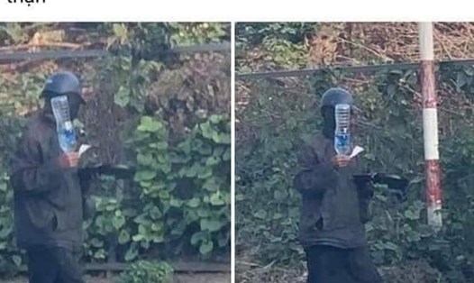 Cô gái đăng tải hình ảnh một người mặc đồ màu đen, trên tay cầm chai nước kèm nội dung "Đã đến Kon Tum rồi nhé. Phụ nữ và trẻ em cẩn thận".