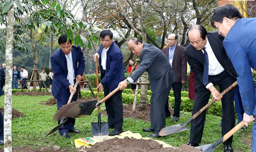 Thủ tướng trồng cây tại Khu di tích Chủ tịch Hồ Chí Minh - Ảnh: VGP/Quang Hiếu