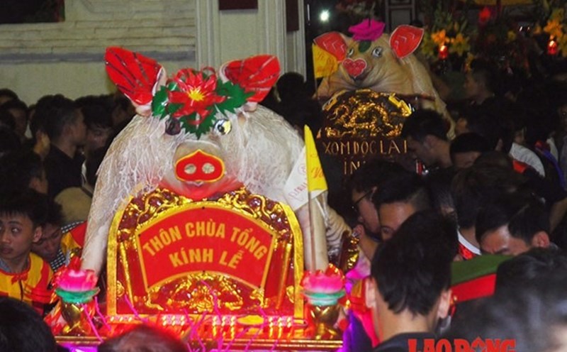 Hội "rước lợn" ở La Phù, Hoài Đức, Hà Nội. Ảnh: TA