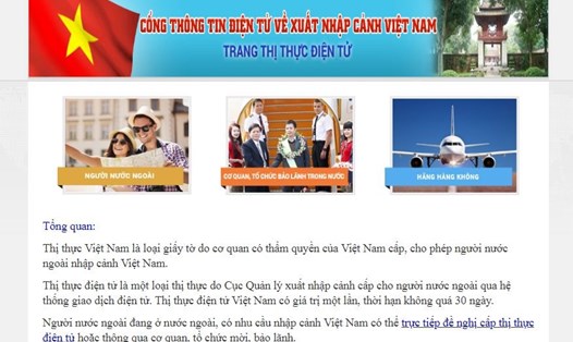 Trang thị thực điện tử, cổng thông tin điện tử về xuất nhập cảnh Việt Nam. Ảnh chụp màn hình. 