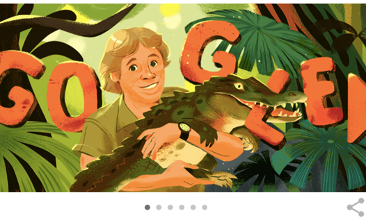 Hình ảnh của Steve Irwin xuất hiện trên Google Doodle hôm nay.