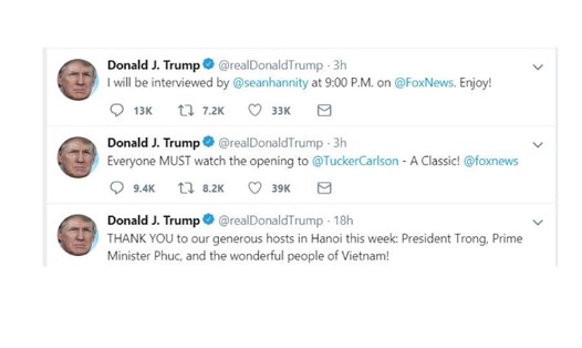 Chia sẻ của Tổng thống Donald Trump trên Twitter sau khi về Mỹ. Ảnh chụp màn hình. 