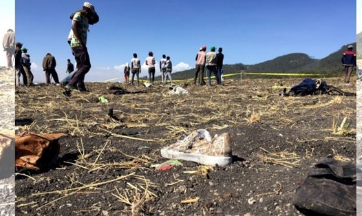 Hiện trường vụ tai nạn máy bay Ethiopian Airlines ngày 10.3. Ảnh: Reuters