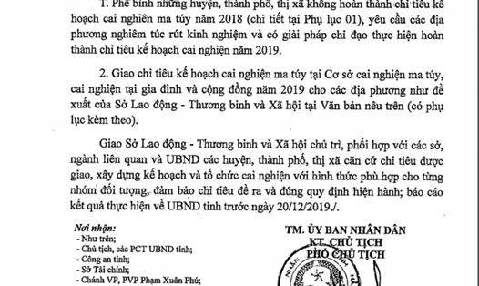Văn bản phê bình và giao chỉ tiêu cai nghiện ma túy của UBND tỉnh Hà Tĩnh