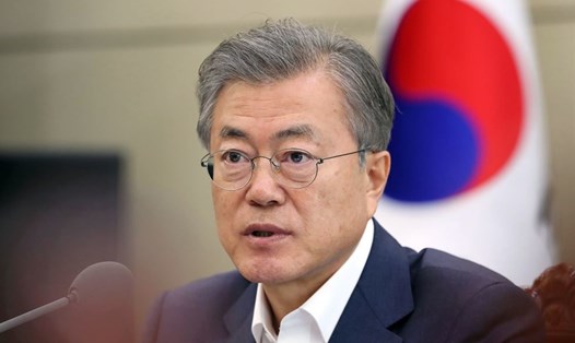 Tổng thống Hàn Quốc Moon Jae-in trong cuộc họp nội các sáng 18.3 tại Nhà Xanh. Ảnh: Yonhap. 