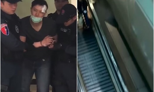 Ông Chang bị thương sau khi ném vợ từ tầng 4 sân bay ở Đài Loan. Ảnh chụp màn hình YouTube/Straits Times