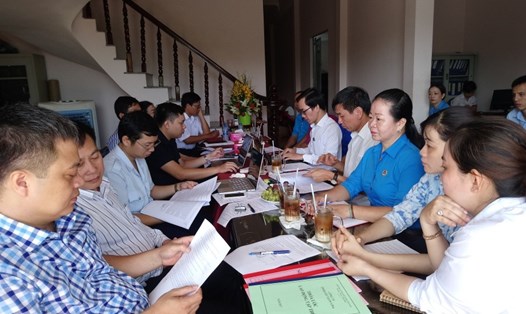 Đại diện Tổng LĐLĐ VN cùng lãnh đạo LĐLĐ tỉnh Vĩnh Long tổ chức giám sát BHXH ở Cty Lee Yeon Vina (Vĩnh Long). Ảnh: P.V