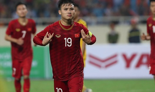 Tiền vệ đội trưởng Quang Hải có được bàn thắng ấn định chiến thắng 6-0 cho U23 Việt Nam, qua đó cắt mạch 10 trận liên tiếp "tịt ngòi" ở mọi cấp độ. Ảnh: Sơn Tùng