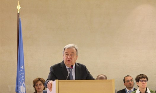 Tổng Thư ký LHQ Antonio Guterres phát biểu tại phiên khai mạc Khóa họp thứ 40 Hội đồng Nhân quyền LHQ, ngày 25.2 tại Geneva (Thụy Sĩ). Ảnh: TTXVN.