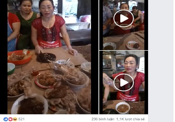 Tiểu thương chợ Thị xã Quảng Trị nấu thịt lợn để ăn rồi đưa lên mạng xã hội kêu gọi người dân đừng quay lưng với thịt lợn.