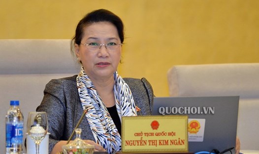 Chủ tịch Quốc hội Nguyễn Thị Kim Ngân phát biểu tại buổi làm việc. Ảnh Q.H