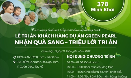  “Nhận quà sang – triệu lời tri ân” cùng Green Pearl 378 Minh Khai với quà tặng lên tới gần 1 tỉ đồng.