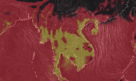 Việt Nam nắng nóng kỷ lục cuối tuần 20.4. Ảnh: Earth Wind Map