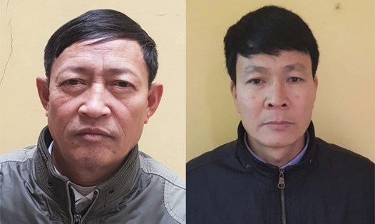 Hai cựu Chủ tịch UBND xã Nguyễn Đức Toàn và Nguyễn Hữu Quân bị bắt giữ. Ảnh: CACC.