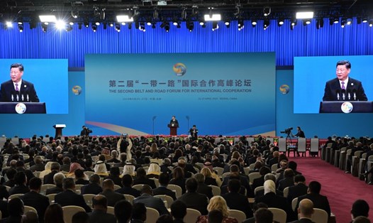 Tổng Bí thư, Chủ tịch Trung Quốc Tập Cận Bình phát biểu khai mạc Diễn đàn "Vành đai và Con đường". Ảnh: Sputnik