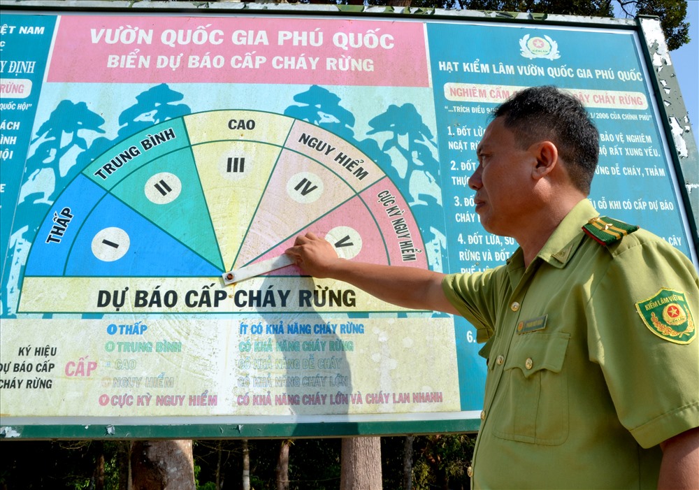 Toàn bộ diện tích Vườn Quốc gia Phú Quốc đang ở dự báo cháy cấp 5. Ảnh: Lục Tùng