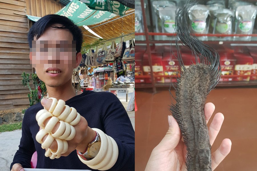 Các sản phẩm được giới thiệu làm từ ngà và đuôi voi vẫn công khai mua bán ở các điểm du lịch. Ảnh: PV  