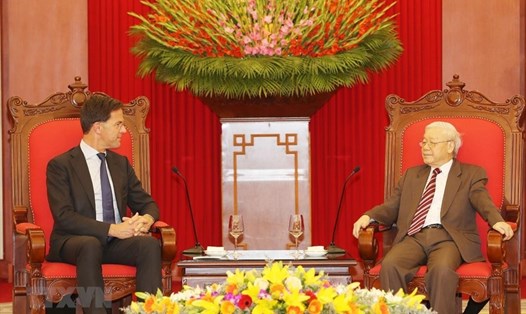 Tổng Bí thư, Chủ tịch Nước Nguyễn Phú Trọng tiếp Thủ tướng Vương quốc Hà Lan Mark Rutte. Ảnh: TTXVN.