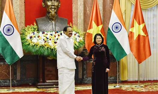 Phó Chủ tịch Nước Đặng Thị Ngọc Thịnh và Phó Tổng thống Ấn Độ Venkaiah Naidu. Ảnh: H.N.
