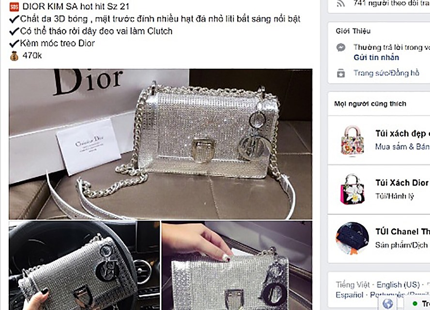 Túi xách giả thương hiệu Dior bán với giá vài trăm ngàn trên Facebook (chụp màn hình).