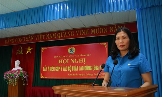 Đồng chí Trịnh Thị Thoa – Chủ tịch LĐLĐ tỉnh phát biểu tại hội nghị.
