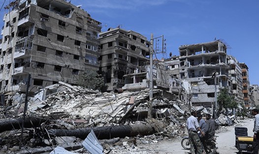Khung cảnh ở Douma, nơi từng bị cáo buộc xảy ra cuộc tấn công bằng vũ khí hóa học trong năm 2018. Ảnh: AP.