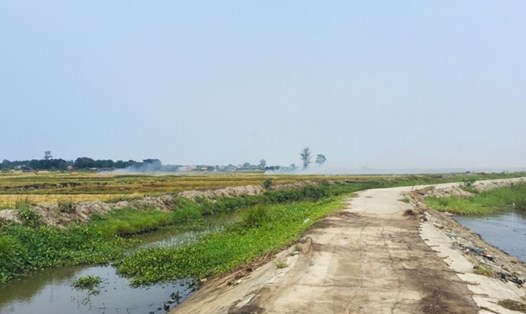 "Làng" trơ trọi sau mùa gặt. Ảnh: H.V.C.