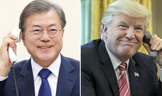 Tổng thống Hàn Quốc Moon Jae-in và Tổng thống Mỹ Donald Trump. Ảnh: Yonhap.