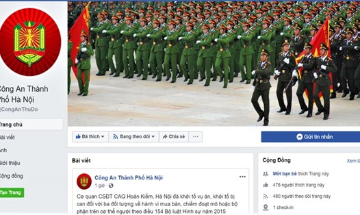 Giao diện trang Facebook của Công an thành phố Hà Nội.