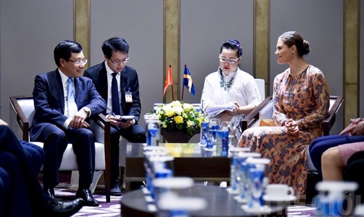 Phó Thủ tướng, Bộ trưởng Ngoại giao Phạm Bình Minh tiếp Công chúa kế vị Thụy Điển Victoria Ingrid Alice Desiree sáng 7.5. Ảnh: Thế giới & Việt Nam