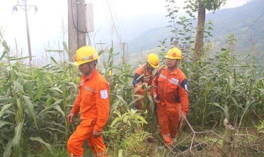 Công nhân Điện lực Lào Cai kéo điện lên vùng cao  Phìn Ngan.