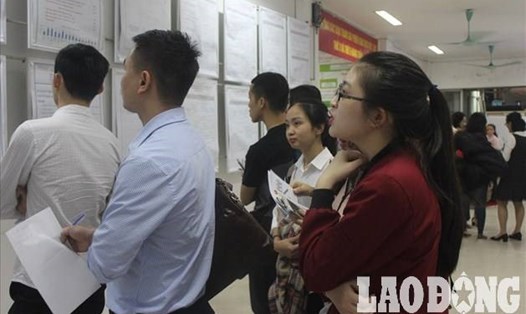 Người lao động tìm kiếm việc làm tại Trung tâm Dịch vụ việc làm Hà Nội. Ảnh PV.