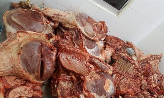 Thịt lợn bệnh được phát hiện kịp thời, ngăn chặn vào chợ đầu mối tiêu thụ. Ảnh: CTV