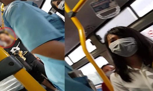 Hình ảnh nam thanh niên bị hành khách phát hiện có hành động thủ dâm phía sau ghế ngồi của cô gái mặc áo trắng. (Ảnh: CTV)