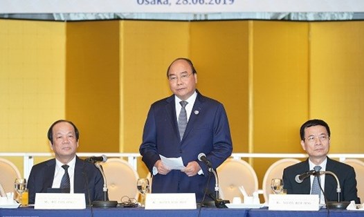 Thủ tướng Nguyễn Xuân Phúc phát biểu tại cuộc gặp gỡ với các tập đoàn công nghệ hàng đầu Nhật Bản. Ảnh: VGP.