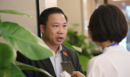 Đại biểu Lưu Bình Nhưỡng trả lời báo chí bên hành lang Quốc hội chiều 6.6 về đơn kêu cứu của bà Lê Hoàng Diệp Thảo. Ảnh: Lê Bảo